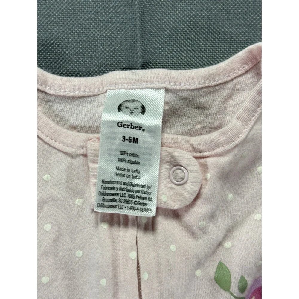 Gerber “Happy Little Princess” Pink One Piece Zip Up Pajama Size 3-6m